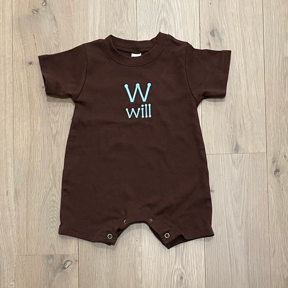 Monogrammed W Will Baby Boys Romper Shorts One Piece Jon Jon Shortall 6-12 month - Picture 10 of 10